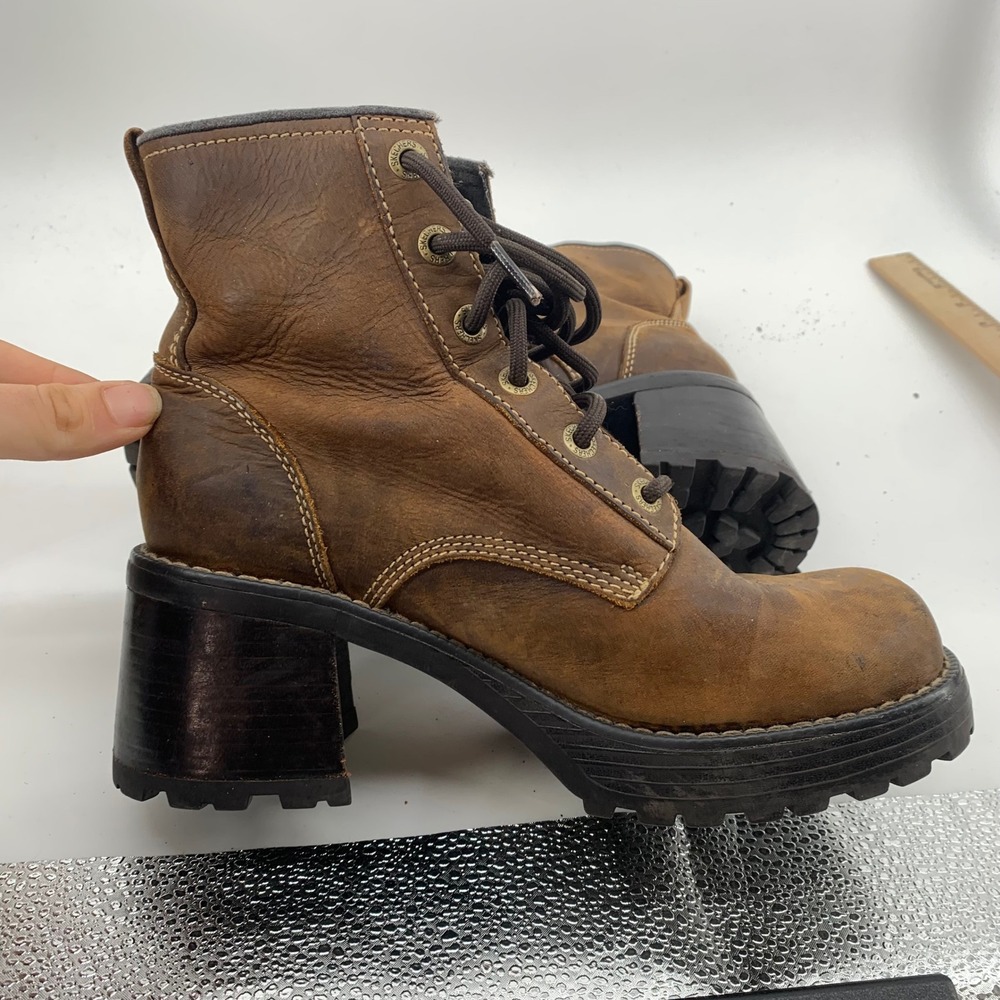 Skechers Vintage y2K Brown Leather Chunky Platform Block Heel Boots size 8 1253 - Picture 8 of 8